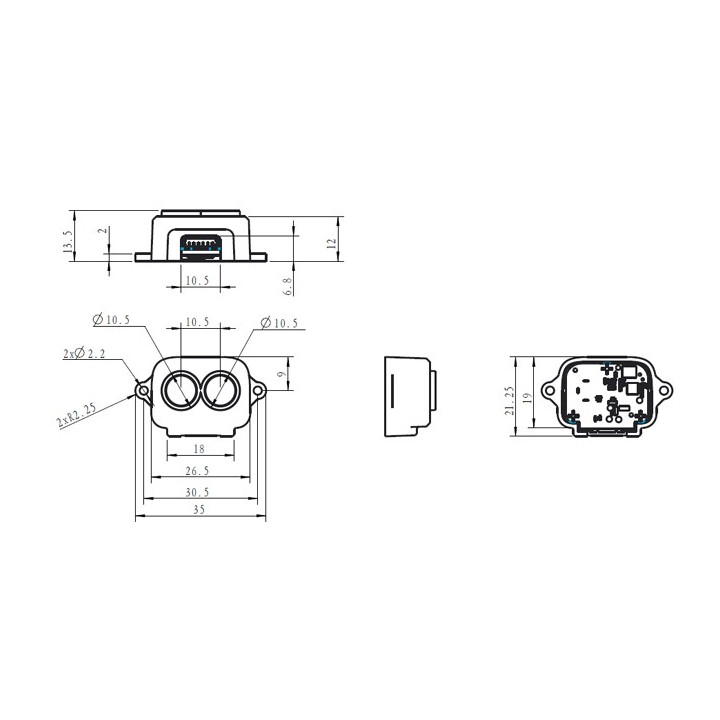 Dimensions du capteur de distance LiDAR TF-Luna