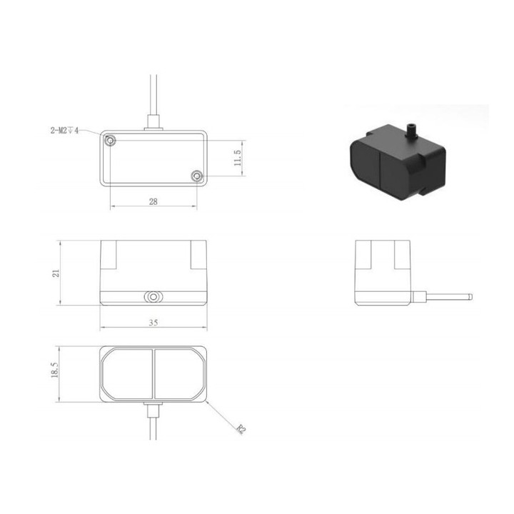 Dimensions du capteur de distance LiDAR TFmini Plus