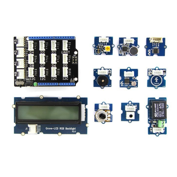 Gros plan sur les modules du Starter kit Grove Plus V3 110060024 (avec R.I.P)