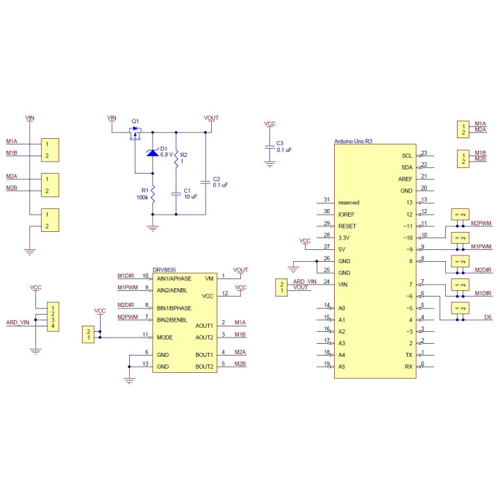 Schéma théorique du dual Motor Shield DRV8835 pour Arduino®