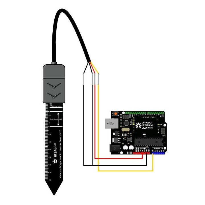 Raccordement du capteur Gravity d'humidité du sol SEN0308 sur un module compatible Arduino®