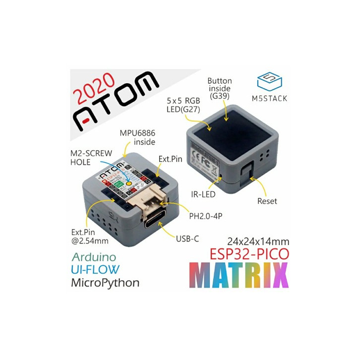 Détail du module IoT ATOM Matrix ESP32