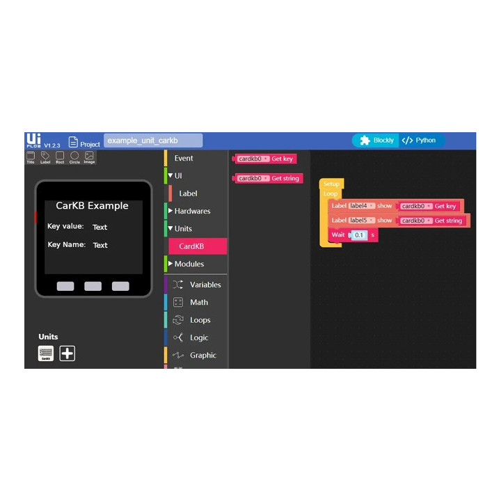 Exemple de codage sous UIFlow du mini clavier CardKB avec un module IoT ESP32 Basic