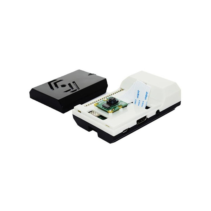Boitier LEX-CASE-R13 présenté avec une Raspberry Pi 3B+ et caméra