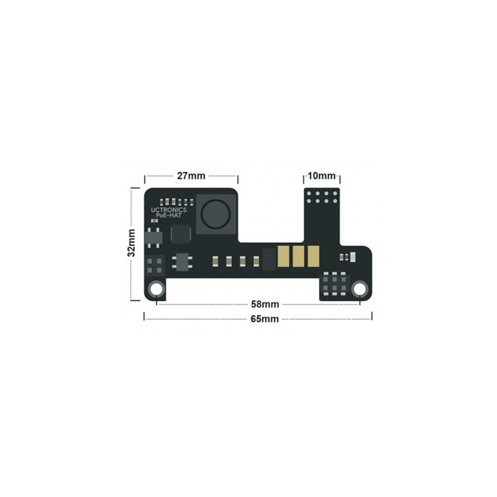 Dimensions du HAT PoE pour Raspberry Pi 3B+ et 4B