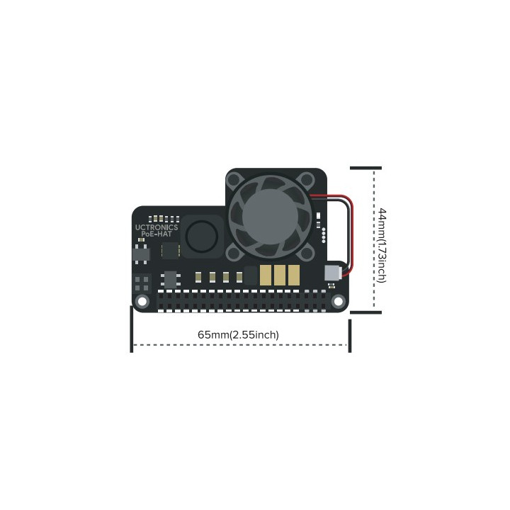 Dimensions du HAT PoE ventilé pour Raspberry Pi 3B+ et 4B