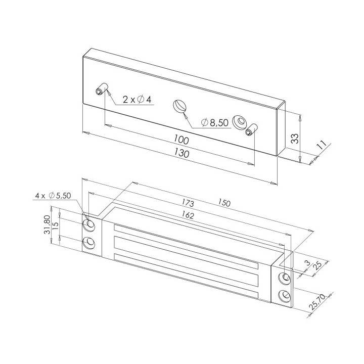 Ventouse à encastrer 300 Kg (12/24 VCC)  - 2