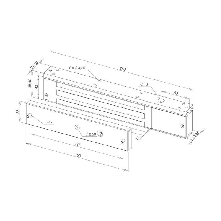 Dimensions de la ventouse en applique 300 Kg (12/24 VCC)