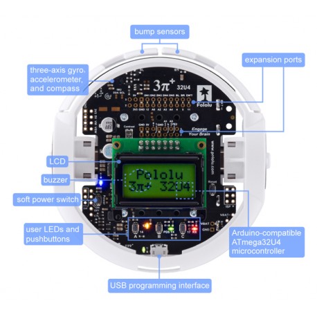 Détails du dessus du robot 3pi+ 32U4 Pololu 3737 Détails du dessus du robot 3pi+ 32U4 Pololu 3737
