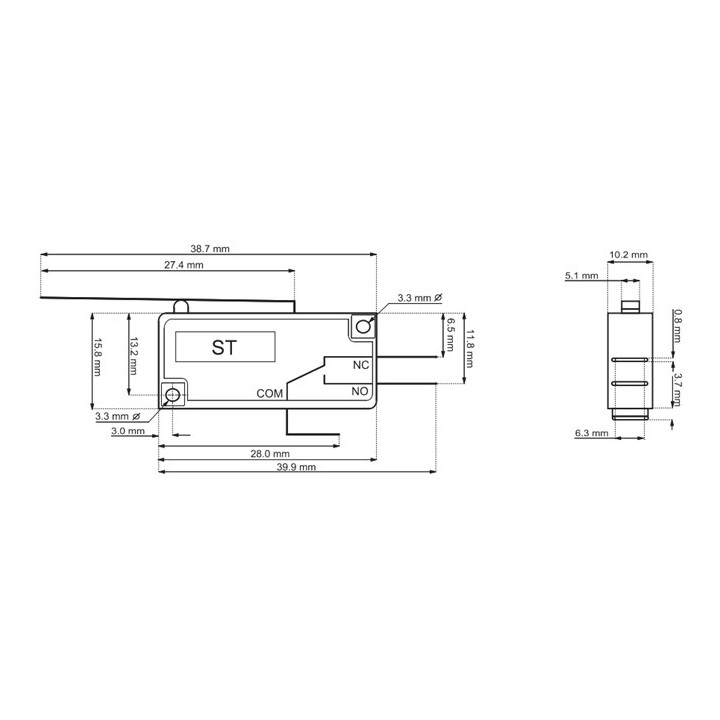 Dimensions Micro-switch microrupteur à levier 10A