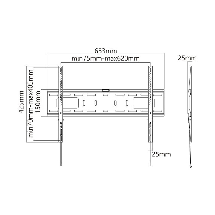 Dimensions du support mural fixe pour TV (37"-70")