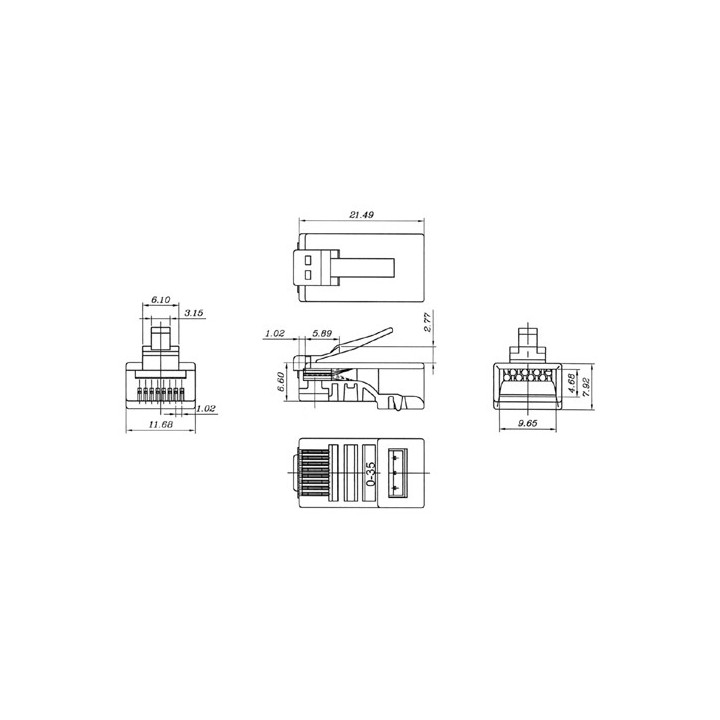 Dimensions du connecteur RJ45 à sertir CAT6