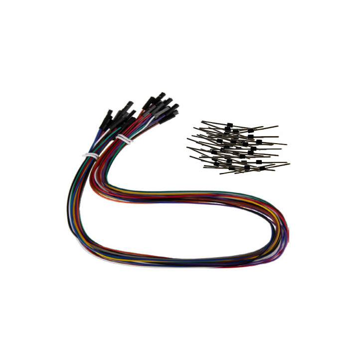 Jeu de 20 straps flexibles F/F (50 cm) avec 40 connecteurs mâle/mâle
