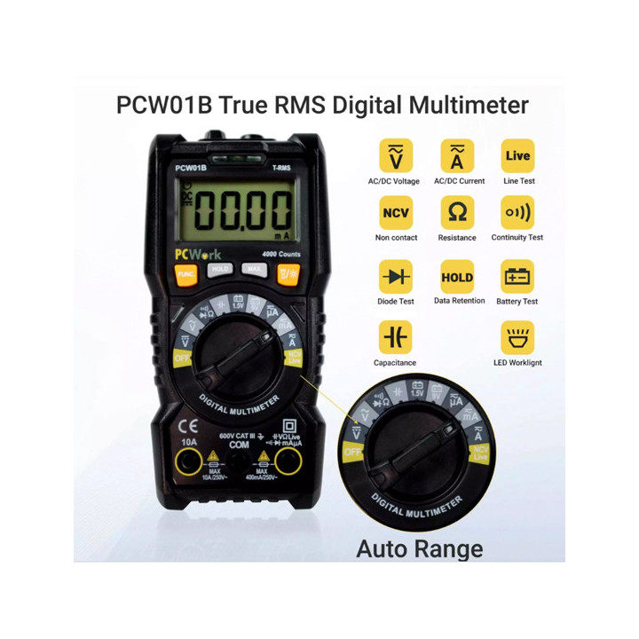 Détail du multimètre True RMS 4000 points PCW01B