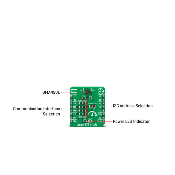 Détail de l'accéléromètre 3 axes Accel 15 Click MIKROE-4501