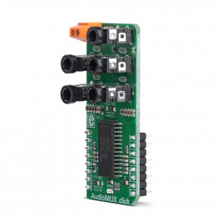Vue de côté du module de traitement du son Click MIKROE-3344 Vue de côté du module de traitement du son Click MIKROE-3344