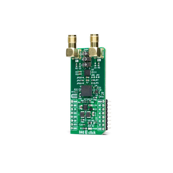 Vue de côté du module d'acquisition DAC 3 Click MIKROE-4486