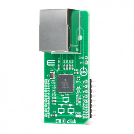 Vue de côté du contrôleur Ethernet ETH 3 Click MIKROE-2850 Vue de côté du contrôleur Ethernet ETH 3 Click MIKROE-2850
