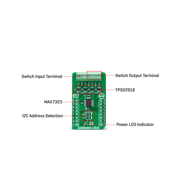 Vue détaillée du commutateur de charge SolidSwitch Click MIKROE-4569