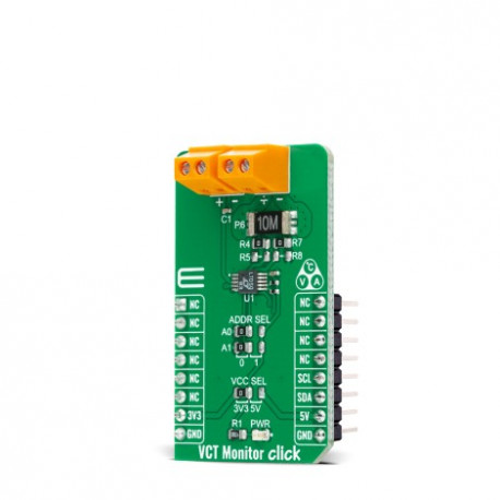 Vue de côté du module Moniteur Tension Courant Température VCT Monitor Click