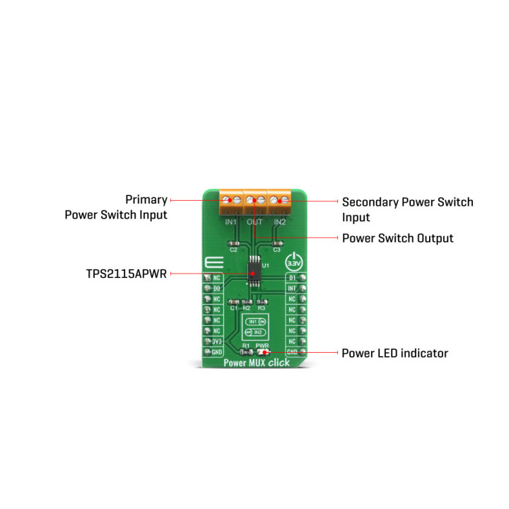 Détail du multiplexeur de puissance Power MUX Click MIKROE-4109