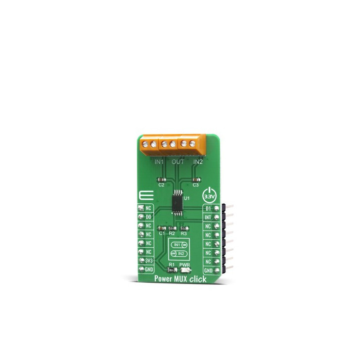 Vue de côté du multiplexeur de puissance Power MUX Click MIKROE-4109