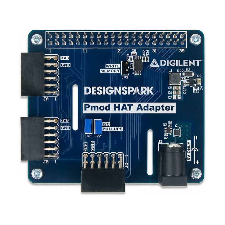 Vue avant de la platine d'adaptateur Pmod HAT pour Raspberry Pi