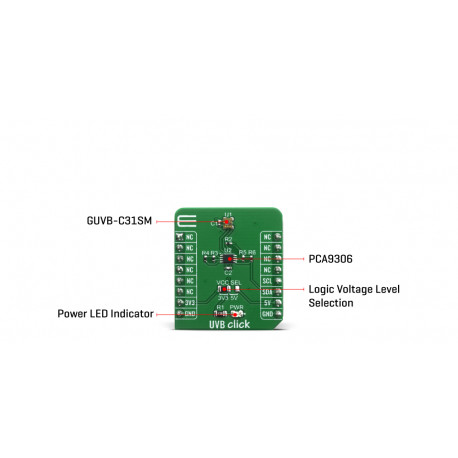 Détail du détecteur ultraviolet UVB Click Board MIKROE-4145 Détail du détecteur ultraviolet UVB Click Board MIKROE-4145