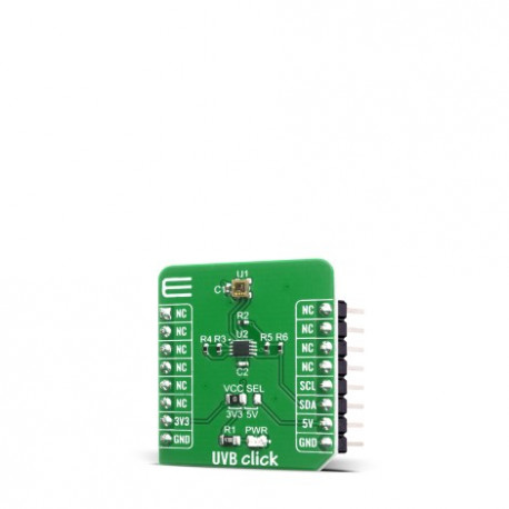 Vue de côté du détecteur ultraviolet UVB Click Board MIKROE-4145 Vue de côté du détecteur ultraviolet UVB Click Board MIKROE-4145