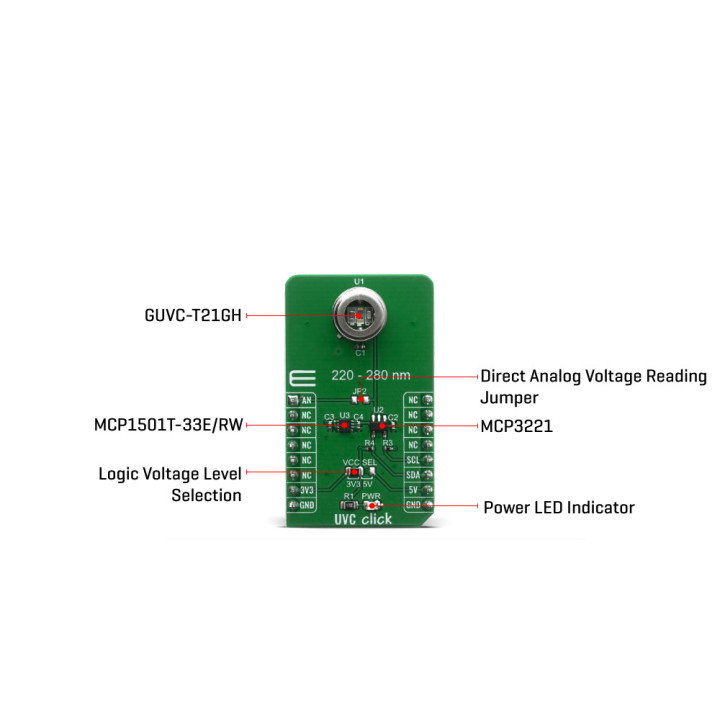 Détail du détecteur ultraviolet UVC Click Board MIKROE-4144