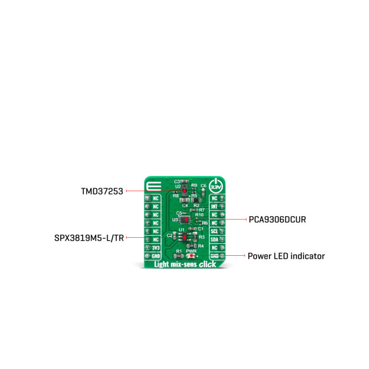 Vue détaillée du capteur de proximité couleur lumière mix-sens Click MIKROE-4148