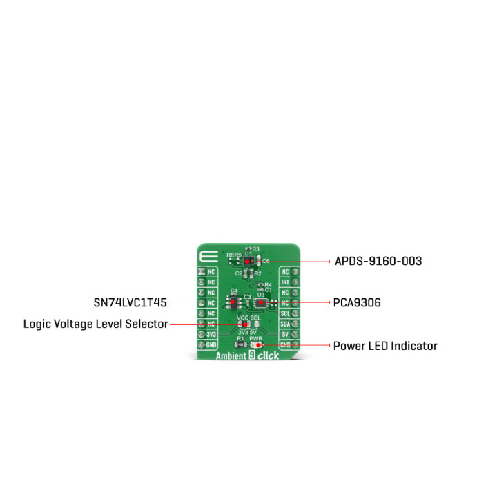 Vue arrière du capteur lumière et proximité Ambient 9 click
