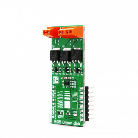 Vue de coté du module RGB Driver Click MIKROE-3078 Vue de coté du module RGB Driver Click MIKROE-3078