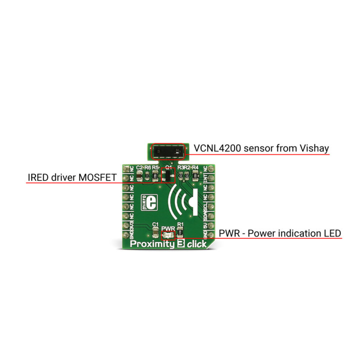 Vue détaillée du capteur lumière et proximité Proximity 3 click MIKROE-2801