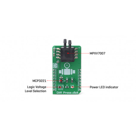 Vue détaillée du capteur de pression Diff Press Click MIKROE-3332
