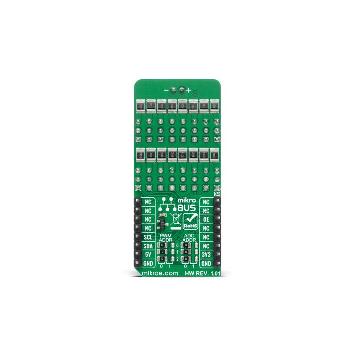 Vue arrière du module de pilotage de servomoteurs Servo Click MIKROE-3133