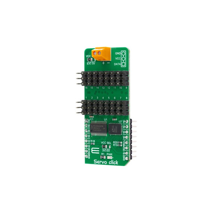 Vue de côté du module de pilotage de servomoteurs Servo Click MIKROE-3133