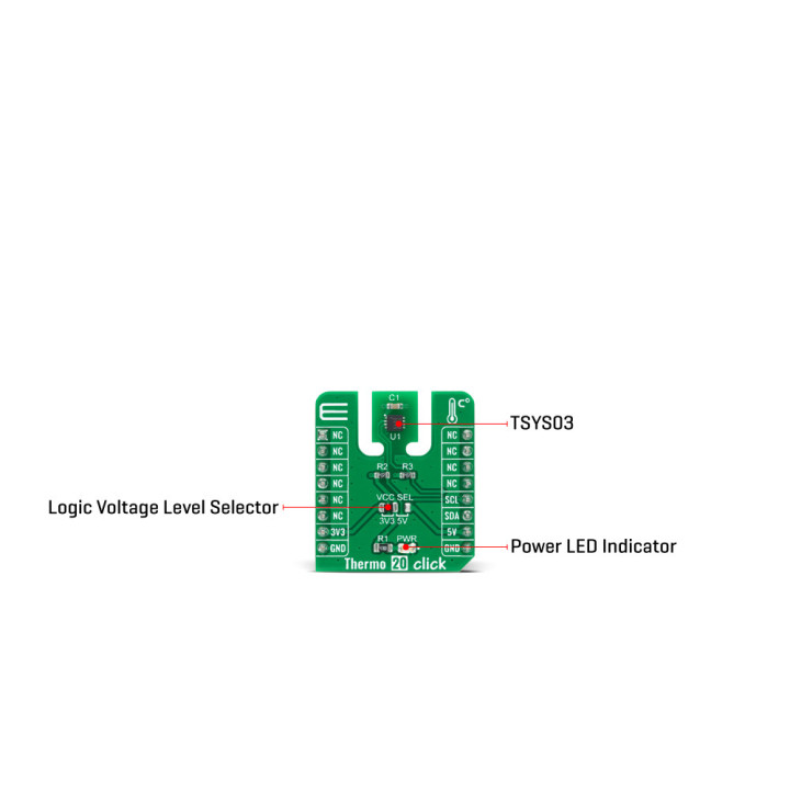 Vue détaillée du capteur de température Thermo 20 click MIKROE-4316