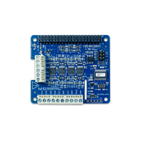 Vue de dessus de platine DIgilent® mesure de tension DAQ HAT MCC118 pour Raspberry PI