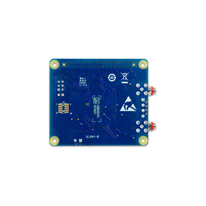 Vue de dessous de platine Digilent® DAQ HAT MCC172 mesure IEPE pour Raspberry PI