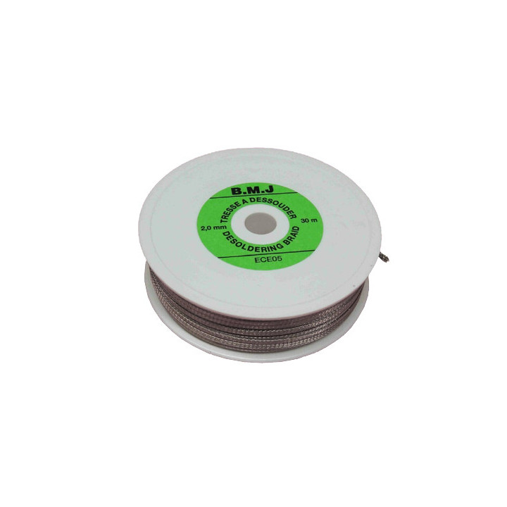 Bobine de 30 m de tresse à dessouder étamée (largeur 2 mm).