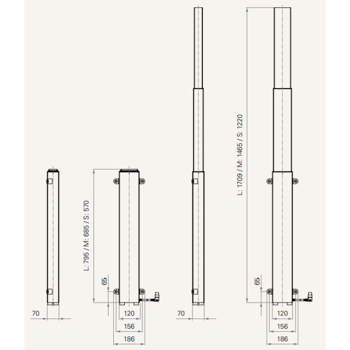 Dimensions des motorisations ascenseur TV lift