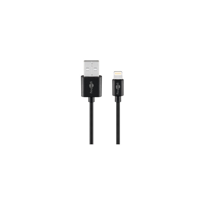 Cordon noir USB A mâle vers Lightning mâle (1m)