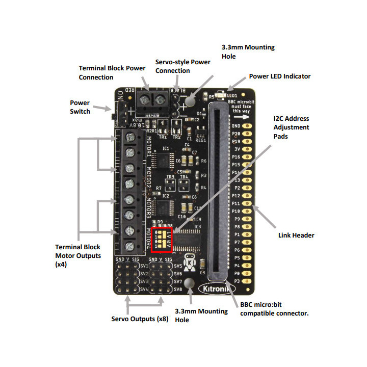 Caractéristiques du contrôleur moteur All-in-one pour carte micro:bit