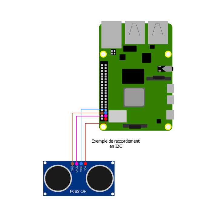 Exemple de raccordement en I2C du télémètre ultrasons HC-SR04P sur une Raspberry Pi