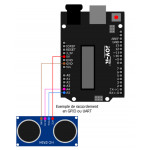 Exemple de raccordement en GPIO ou UART du télémètre ultrasons HC-SR04P sur un Arduino® ou compatible