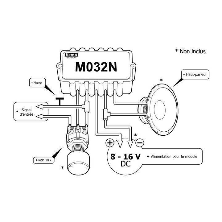 Schéma de branchement du module amplificateur audio 12W universel Kemo M032N