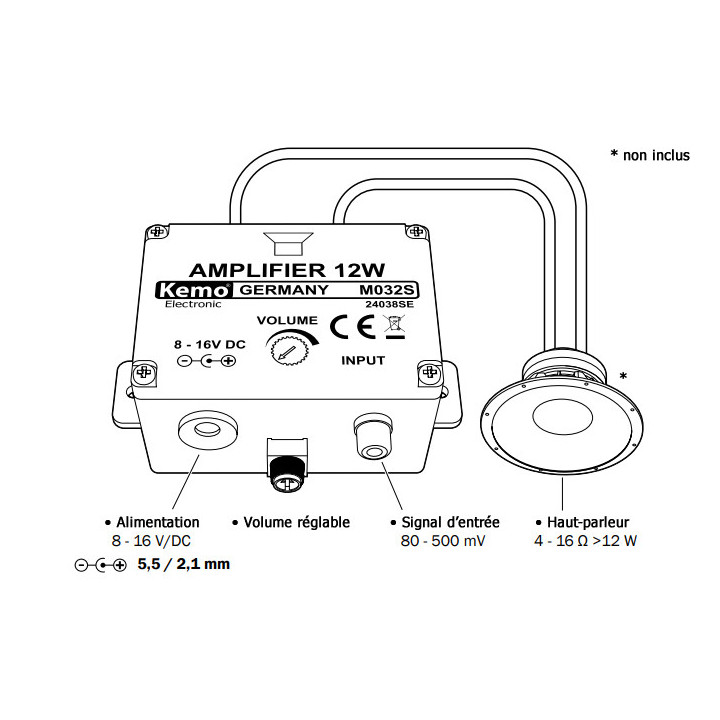 Schéma de raccordement du module amplificateur Audio 12W Kemo M032S