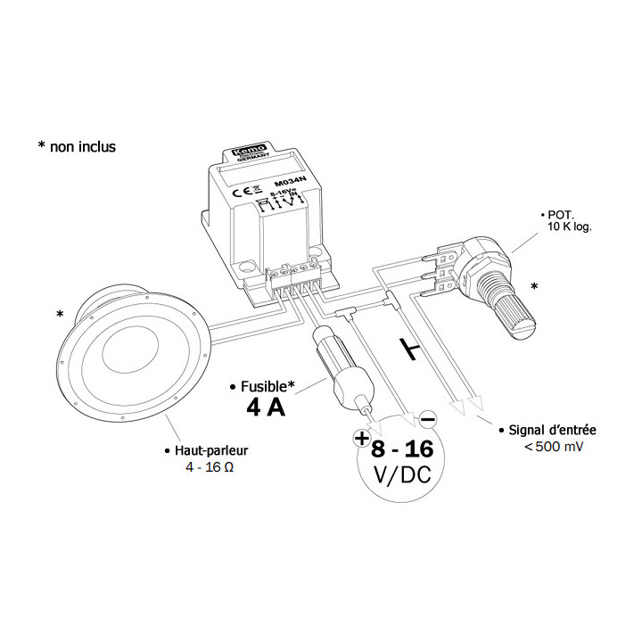 Schéma de branchement du module amplificateur audio 40W universel Kemo M034N