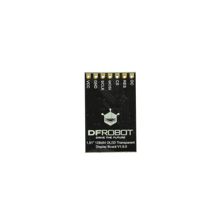 Détail des pins de raccordement de la platine convertisseur de l'afficheur OLED transparent DFR0376